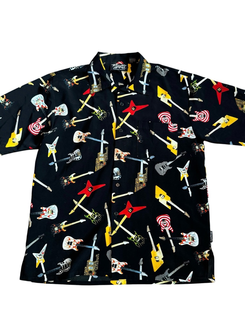 Dragonfly Shirt Mens LG Short Sleeve Button Gibson All Over Print Guitar Casual